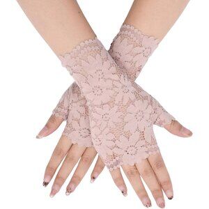 Women's St131-Purple Elegant Floral Lace Fingerless Short Gloves Party Prom